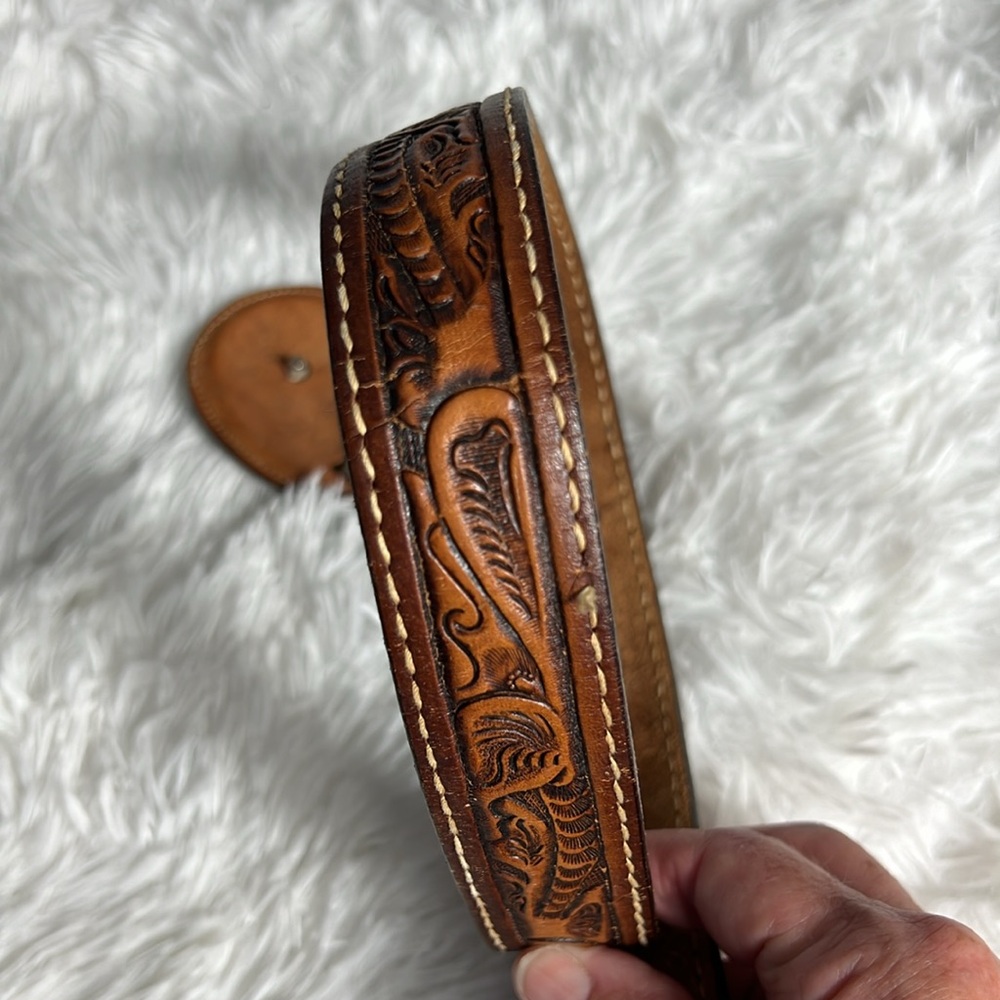 Comanchero Tooled Leather Western Cowgirl Girls Belt  Barrel Racing Buckle 24 - Picture 8 of 9